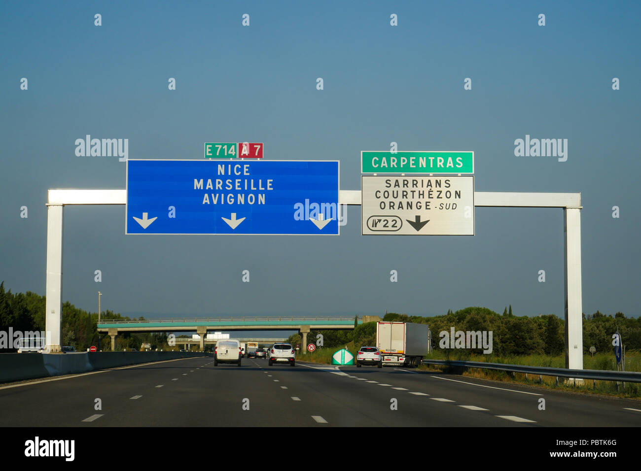 Fahren auf f Autobahn A7, Frankreich Stockfoto
