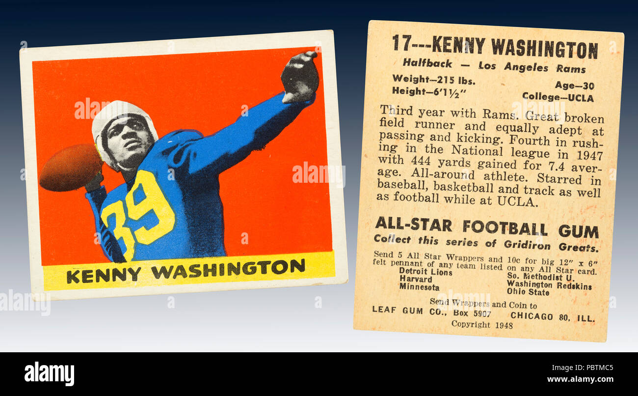 Original 1948 Blatt Gummi Co. Fußball Karte zeigt Läufer Kenny Washington der Los Angeles Rams-Kenny Washington der erste Afrikaner - t wurde Stockfoto