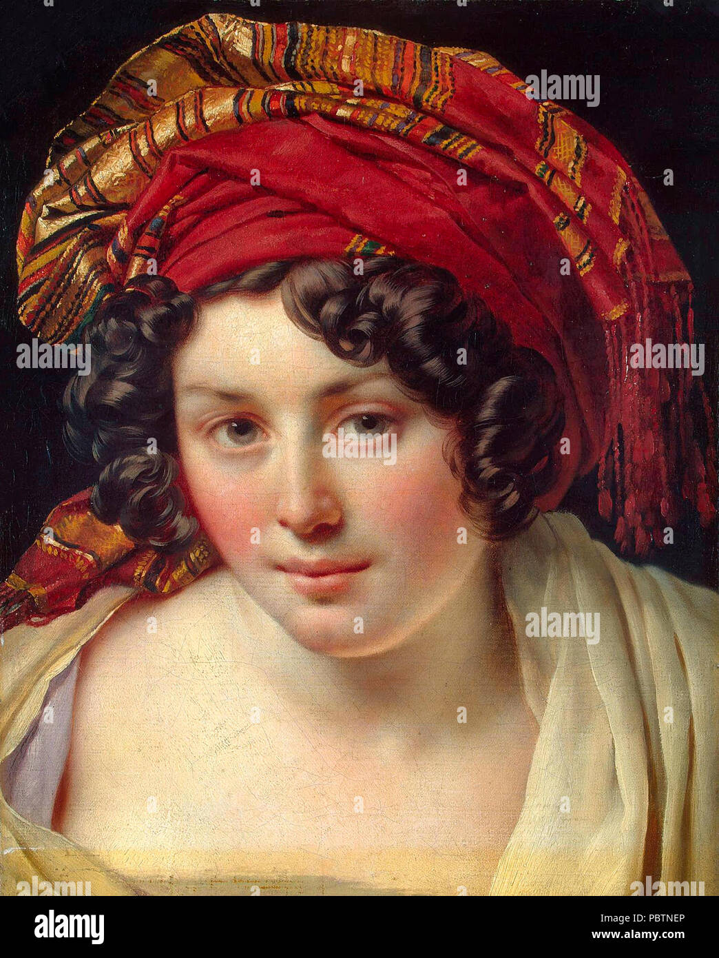Kopf einer Frau in einem Turban - anne-louis Girodet de Roussy-Trioson, ca. 1820 Stockfoto