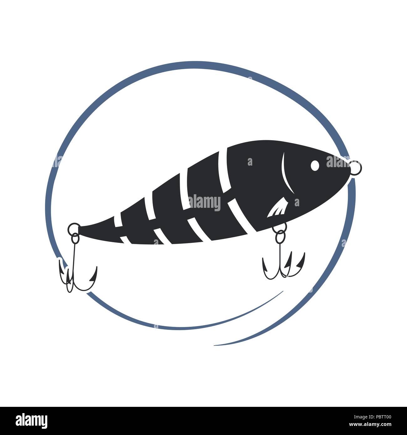 Wobbler Köder für Fische. Schwarze und weiße Symbol. Vector Illustration. Stock Vektor