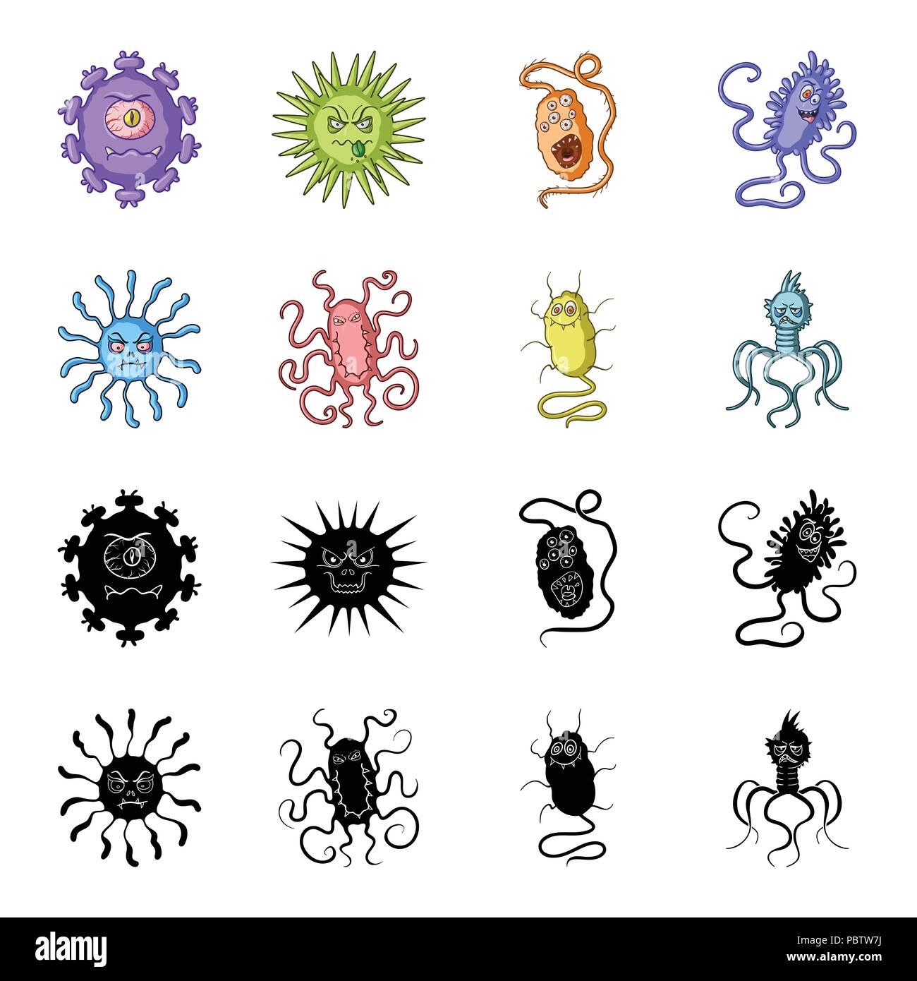 Verschiedene Arten Von Mikroben Und Viren Viren Und Bakterien Set Sammlung Icons In Schwarz Cartoon Stil Vektor Symbol Lieferbar Abbildung Stock Vektorgrafik Alamy