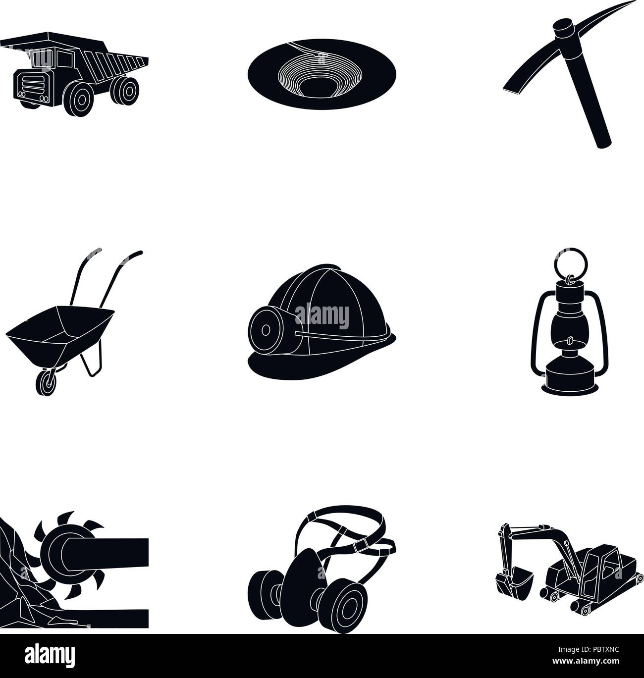 Schwarz, Kohle, Sammlung, Kipper, Staubmaske, Extraktion, Helm, Bohrung, Icon, Icons, Illustration, isoliert, Kerosin, Licht, Logo, Mine, Mineral, Mineralien, Bergarbeiter, Objekt, Schutz, Salz, Satz, Zeichen, Symbol, Traktor, LKW, Vector, Web, Schubkarre, Vektor, Vektoren, Stock Vektor