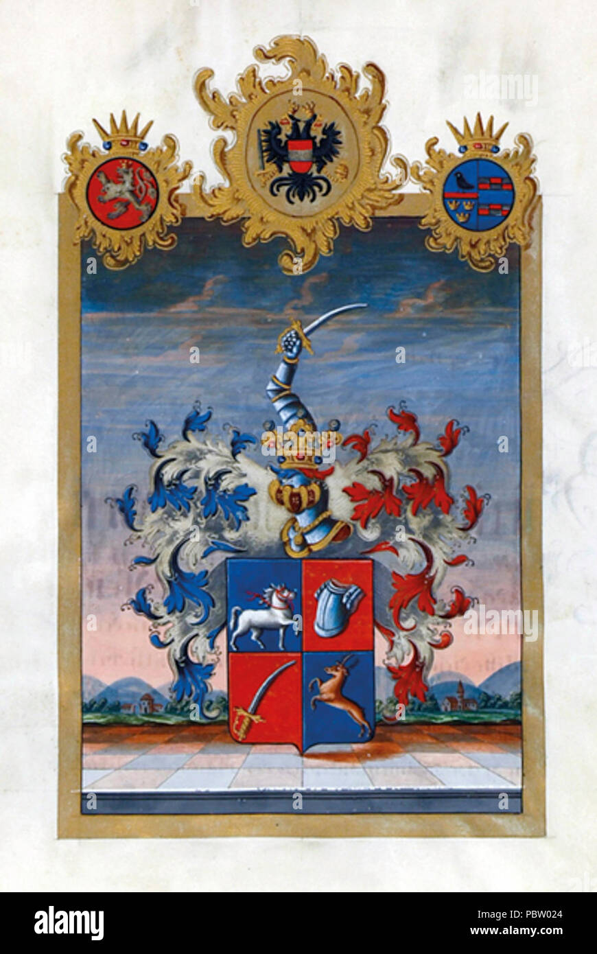 Adelsdiplom-Müller 1816 - Wappen. Stockfoto