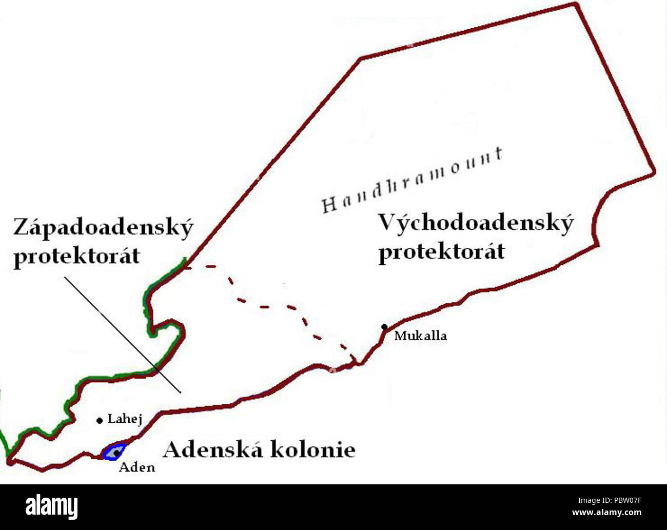 Aden Protektorat Karte. Stockfoto