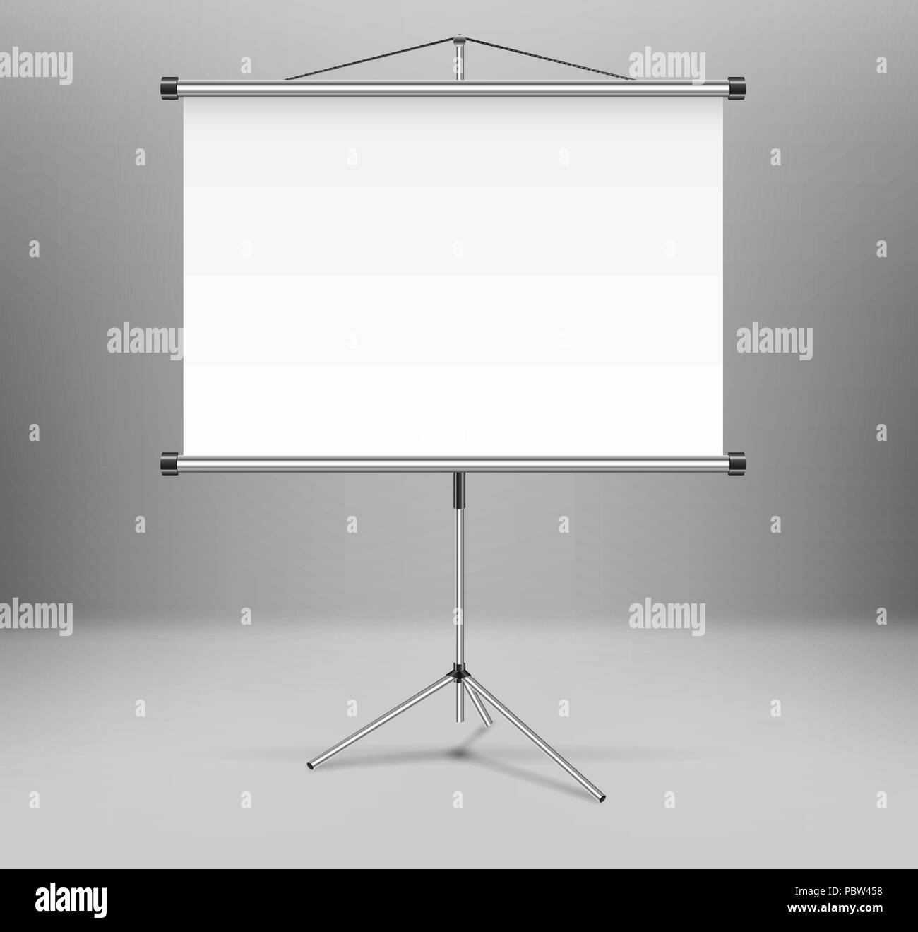 Whiteboard Beamer Leinwand isoliert. Weißen leeren Bildschirm auf Stativ im Zimmer. Vector Illustration. Stock Vektor
