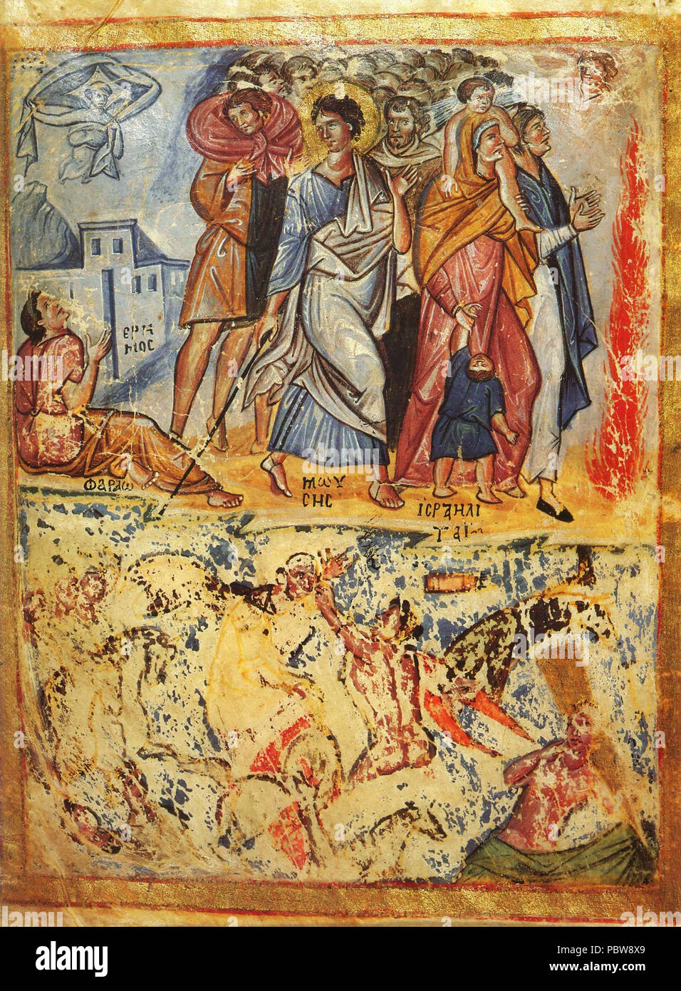 147 Überquerung des Roten Meeres durch die Juden, Byzantinische Bilderhandschrift Stockfoto