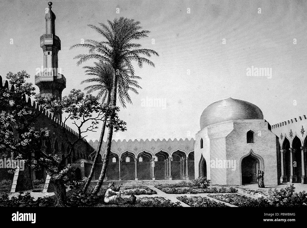 160 Description de l'Egypte, Antiquites V, Platte 39 (oben), Innenhof des Attarine Moschee mit der Kapelle mit dem Sarkophag, c 1798 gezeichnet, in der panckoucke Ausgabe 1821-9 veröffentlicht. Stockfoto