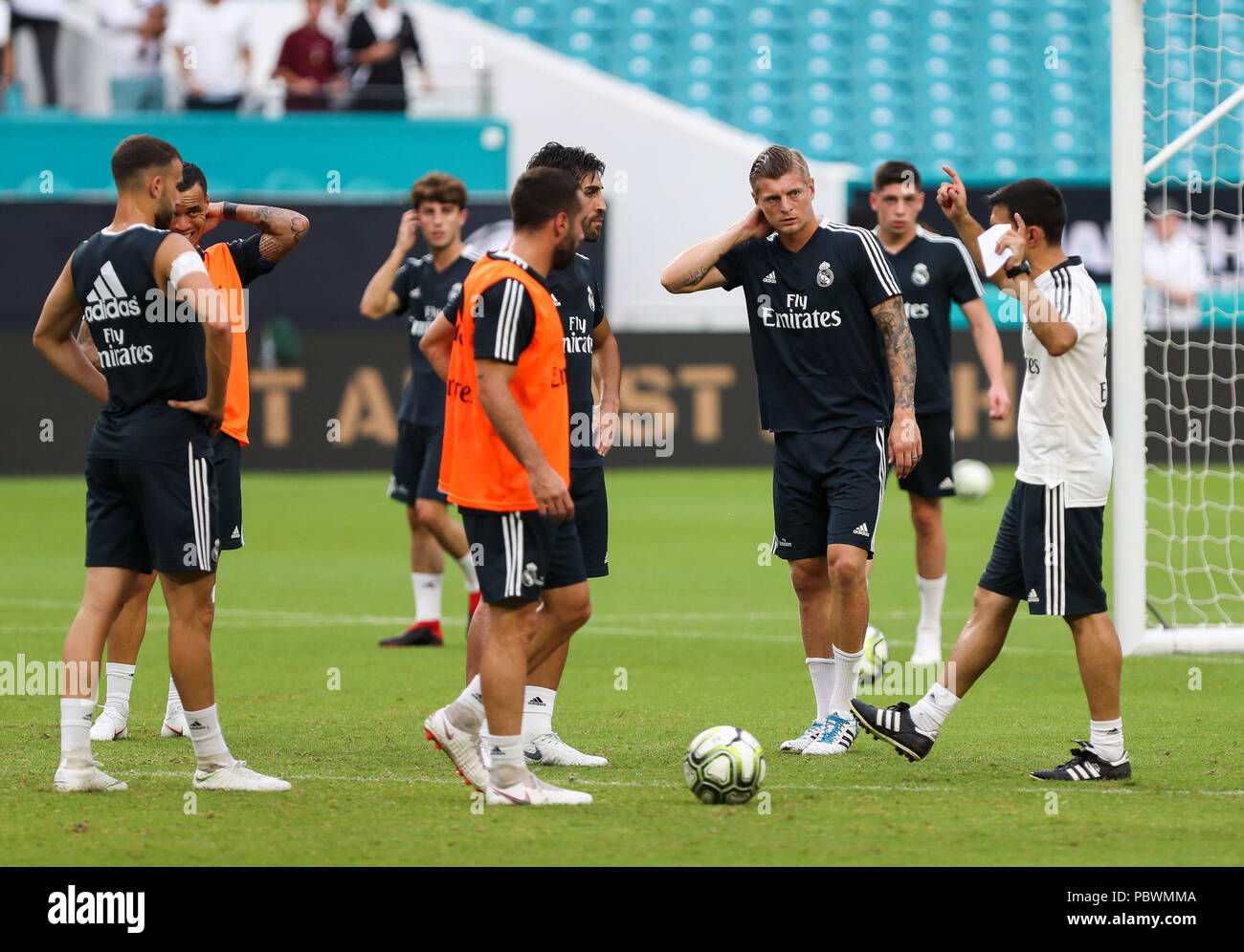 Miami Gardens, Florida, USA. 30. Juli, 2018. Real Madrid C.F. Spieler beim offenen Training für den Internationalen Champions Cup Match zwischen Real Madrid C.F. und Manchester United F.C. im Hard Rock Stadion in Miami Gardens, Florida. Credit: Mario Houben/ZUMA Draht/Alamy leben Nachrichten Stockfoto