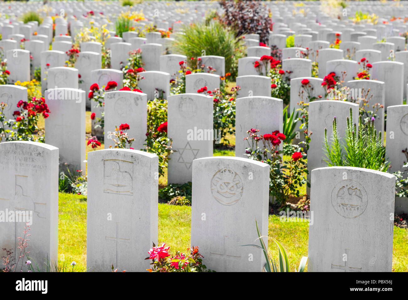 Commonwealth Kriegsgräber Kommission Friedhof an Poelcapelle in der Nähe von Passchendaele, Belgien mit 7500 Gräbern, einschließlich der Britischen, kanadischen, australischen, Neue Z Stockfoto