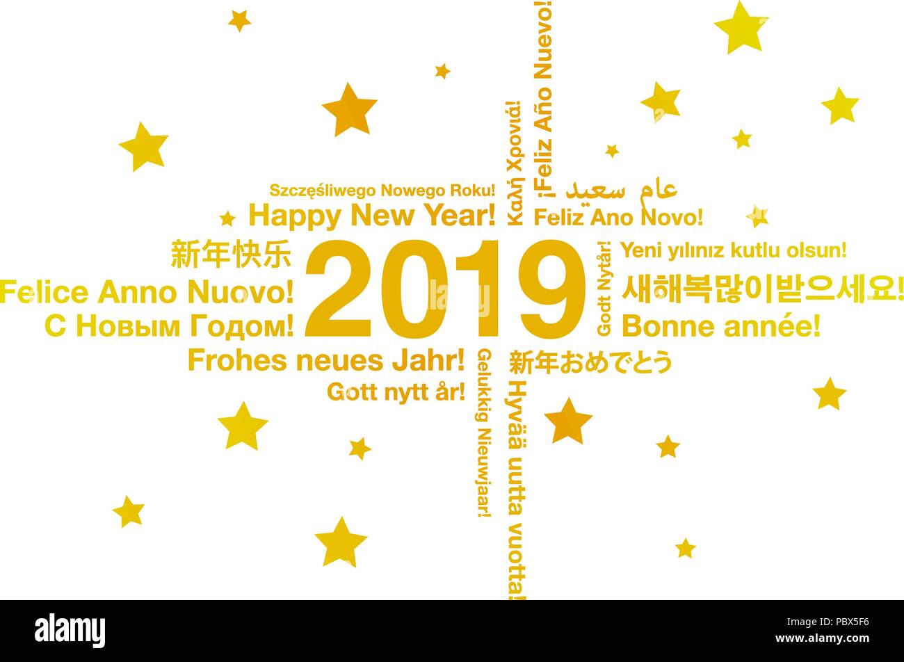 Frohes Neues Jahr 2019 in verschiedenen Sprachen Alamy
