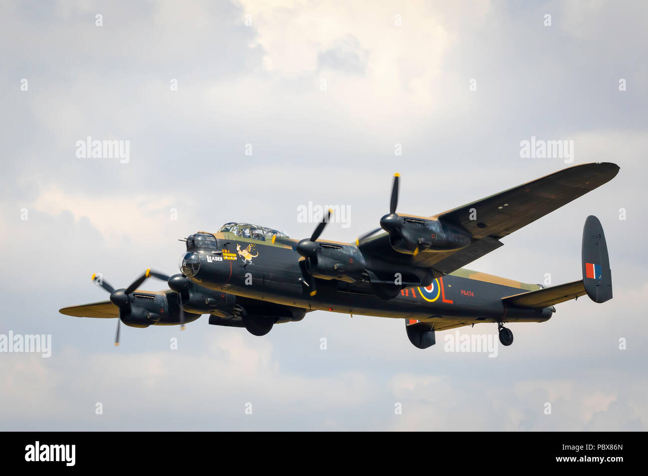 Fairford, Gloucestershire, Großbritannien - 14 Juli, 2018: Ein RAF BBMF Avro Lancaster führt an der Royal International Air Tattoo 2018 Stockfoto