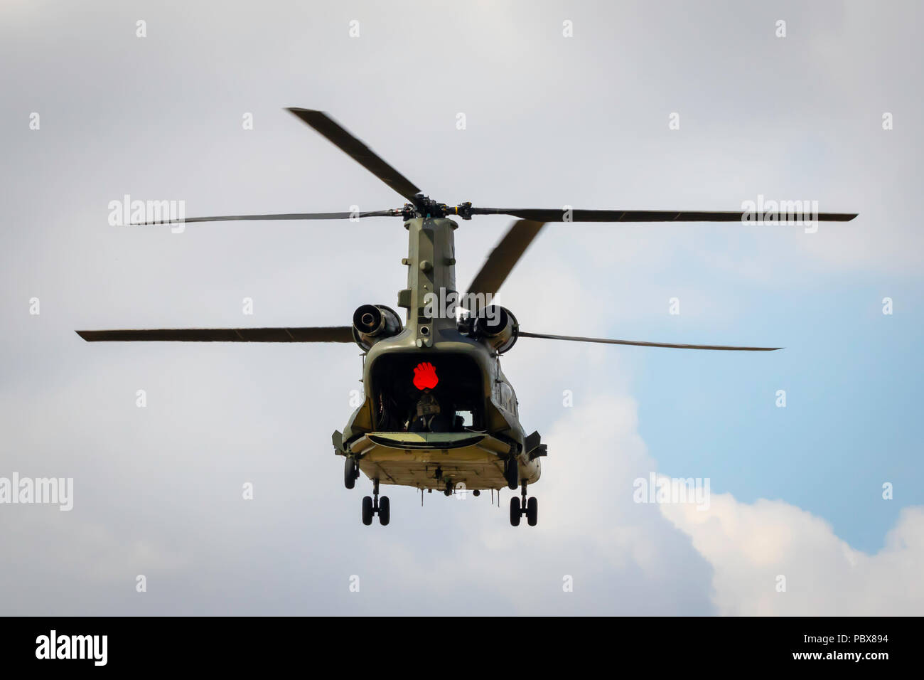 Fairford, Gloucestershire, Großbritannien - 14 Juli, 2018: Royal Air Force Boeing CH-47 Chinook führt International Air Tattoo in Fairford 2018 Stockfoto