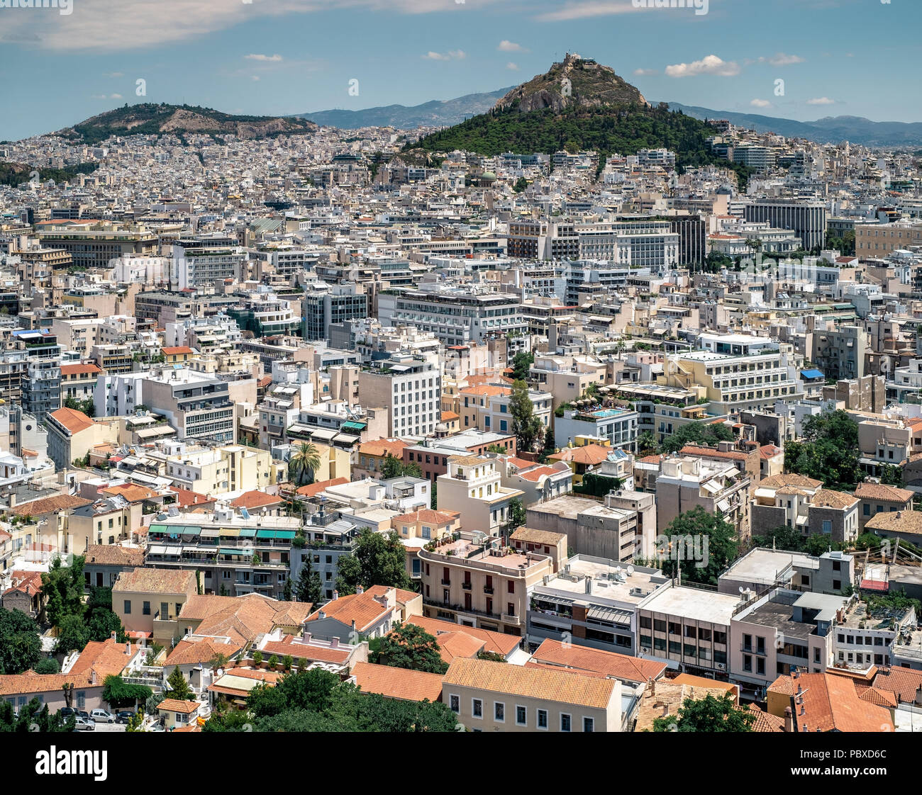 Vogelperspektive auf Athen, Griechenland. Stockfoto