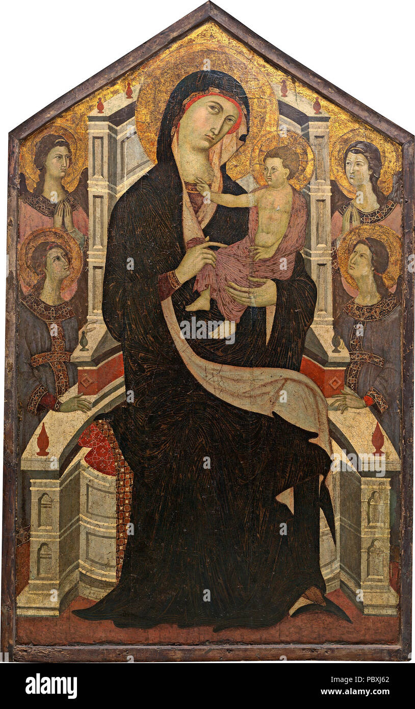B 18363.jpg 212 Anhänger von Duccio (Master von Badia a Isola) Madonna mit Kind auf dem Thron mit Engeln. Washington NGA Stockfoto