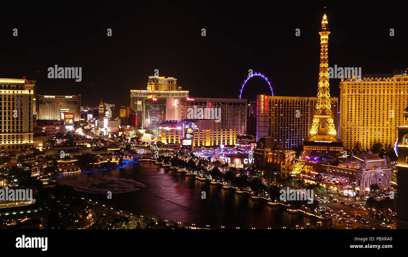Luftbild des Las Vegas Strip bei Nacht Stockfoto