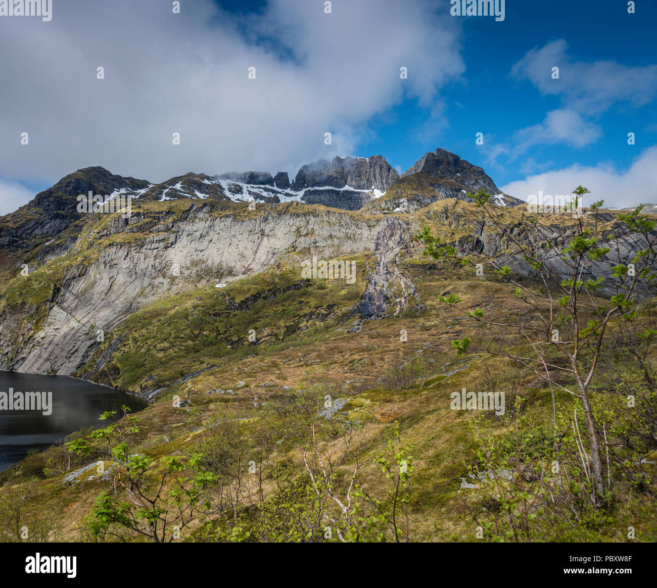 Munkebu Wanderung, Lofoten, Norwegen. Stockfoto
