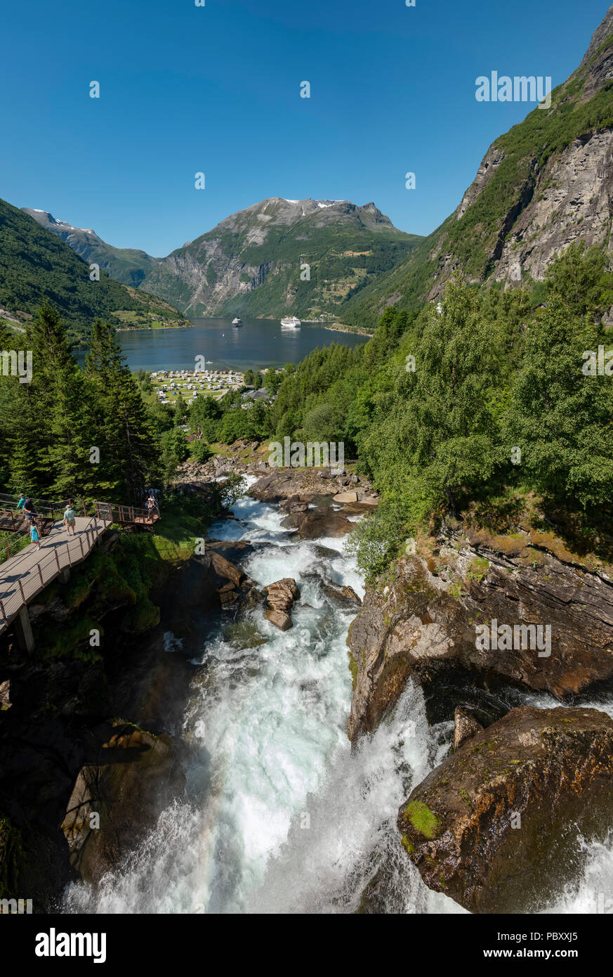 Fossenvandring, Geirangerfjord, Norwegen Stockfoto