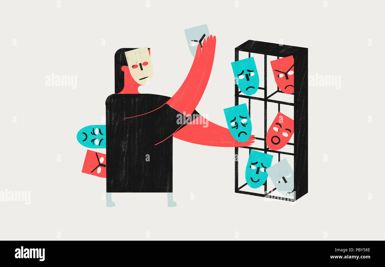 Emotionale Intelligenz Emotionale Quotient Bunte konzeptuelle Abbildung zeigt eine Person, die eigenen Emotionen zu verwalten. Stockfoto