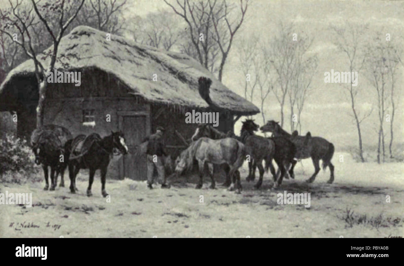 174 niederländische Malerei des 19. Jahrhunderts - Nakken-Pack - Pferde Stockfoto