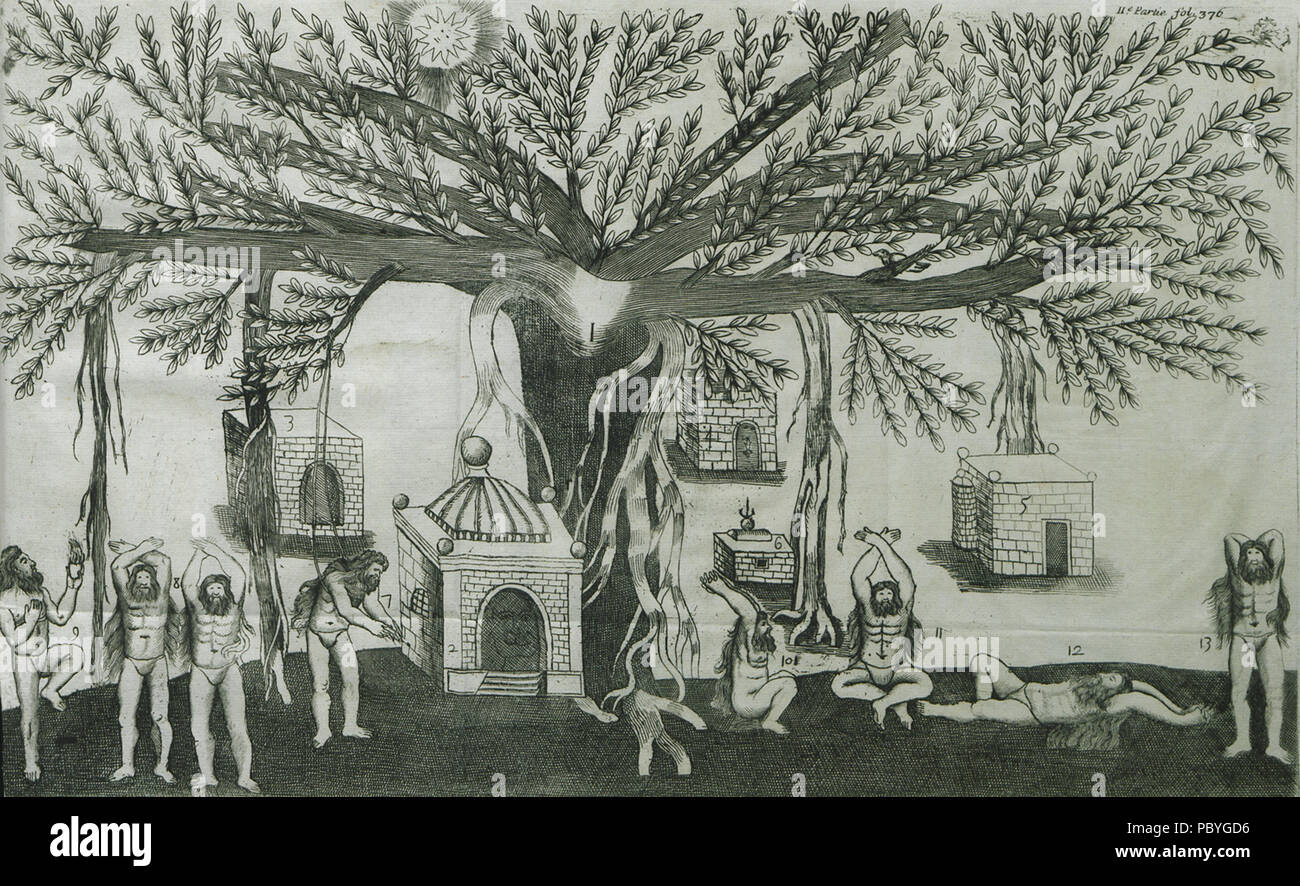 203 Faquirs ou pauvres Volontaires des Indes, et leurs penitences - Jean Baptiste Tavernier - 1677 Stockfoto