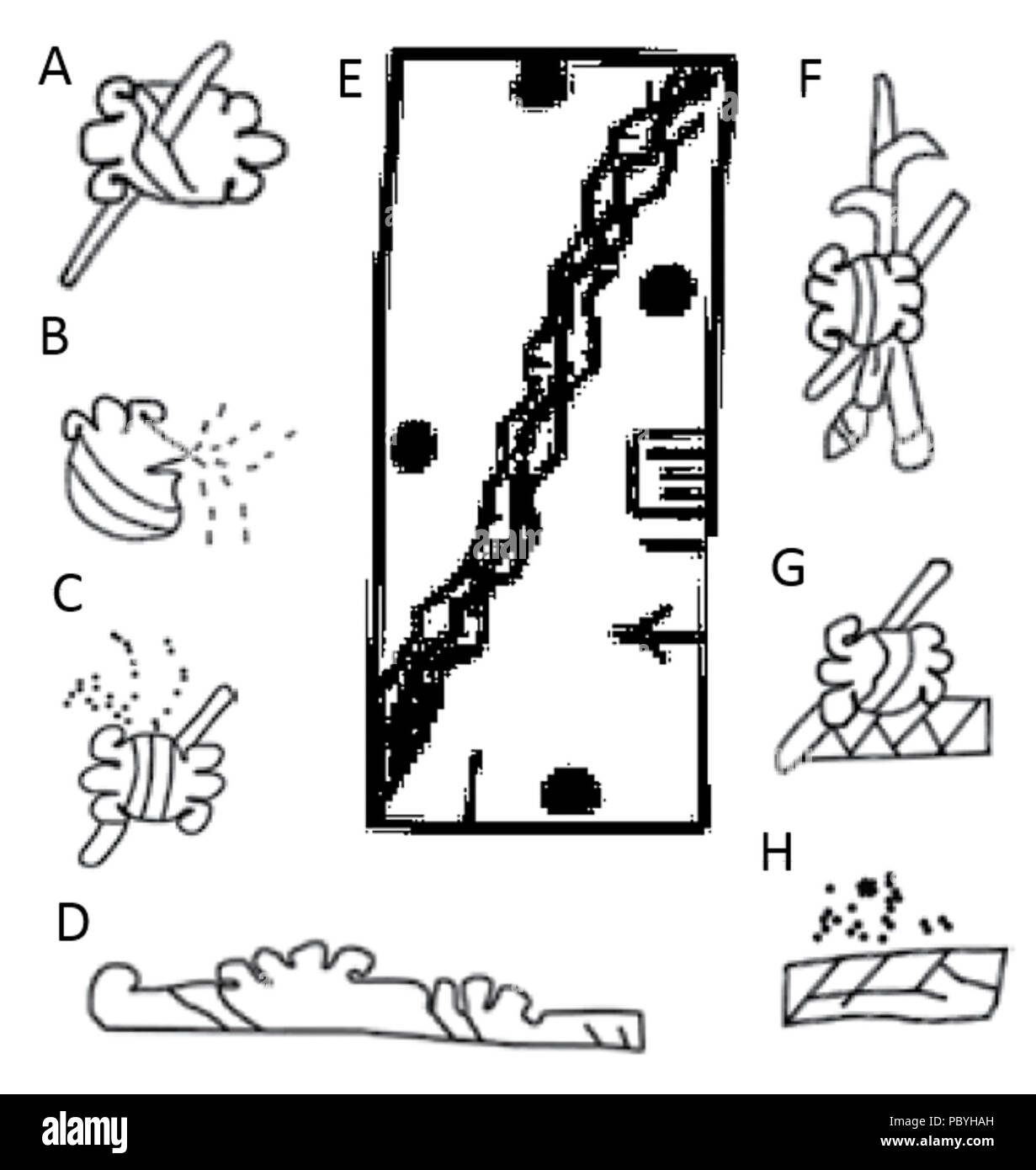 207 Feld topographische Eigenschaften Aztec Glyphen Codex Asunción Stockfoto