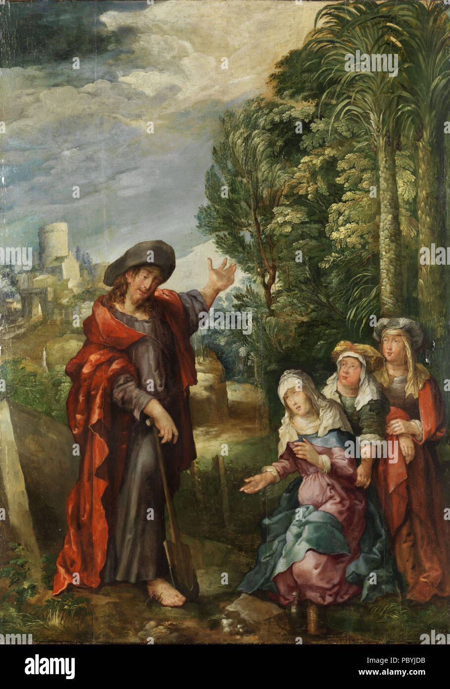 211 Flämisch 16 Jh Christus als Gärtner vor den drei Marien Stockfoto