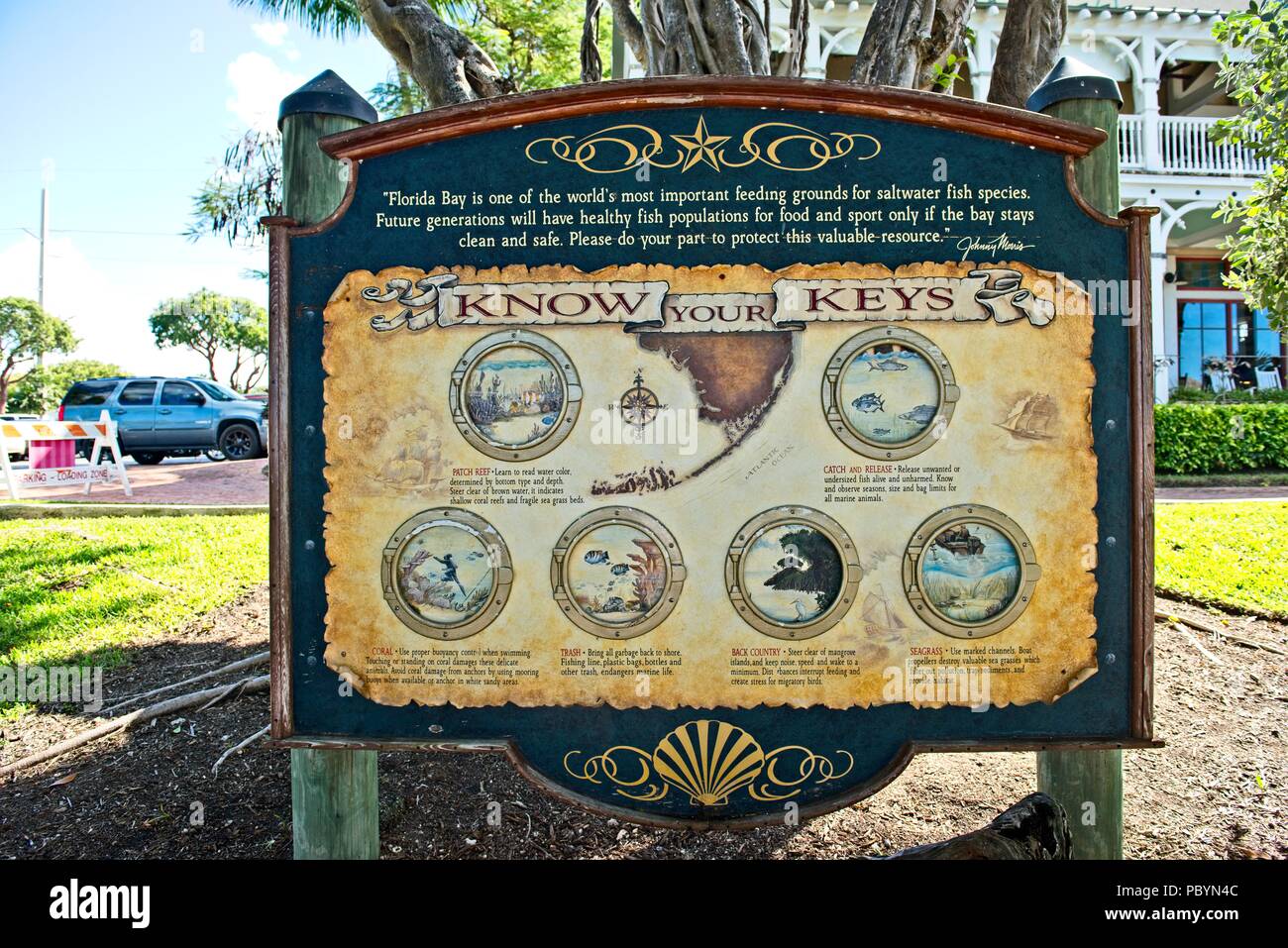 Schild, um Salzwasser Fischarten in Key West, Florida USA Stockfoto