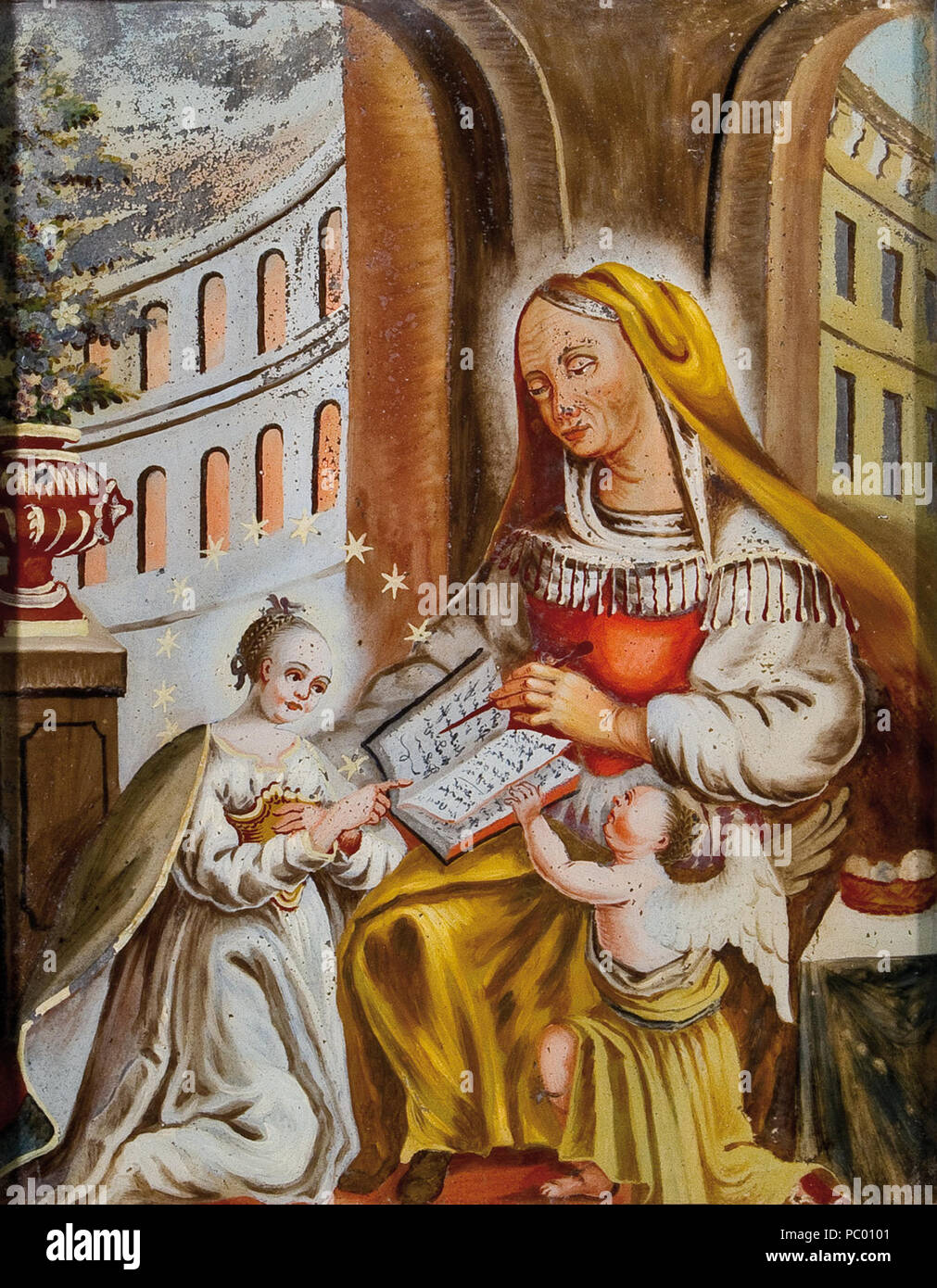 279 Hinterglasbild Hl Anna lehrt Maria / 18 Jh Stockfoto