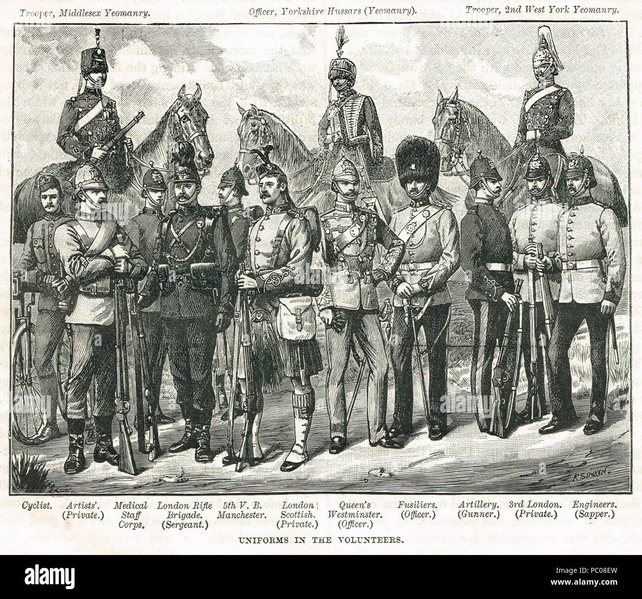 Freiwillige Uniformen aus dem 19. Jahrhundert, Stockfoto