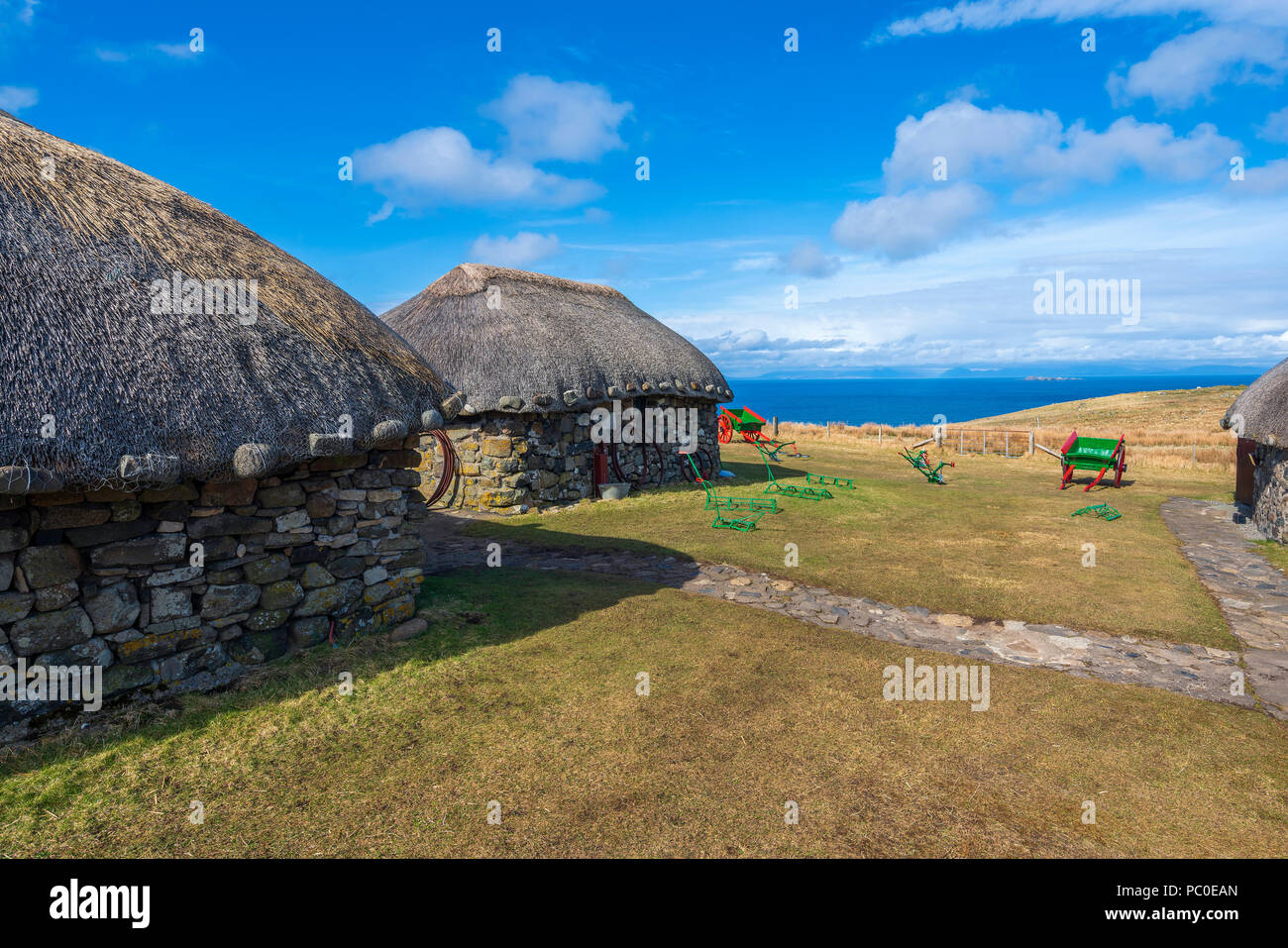 Croft strohgedeckten Häuser am Skye Museum von Highland Leben, Kilmuir, Trotternish, Isle of Skye, Innere Hebriden, Schottland, Großbritannien, Europa Stockfoto