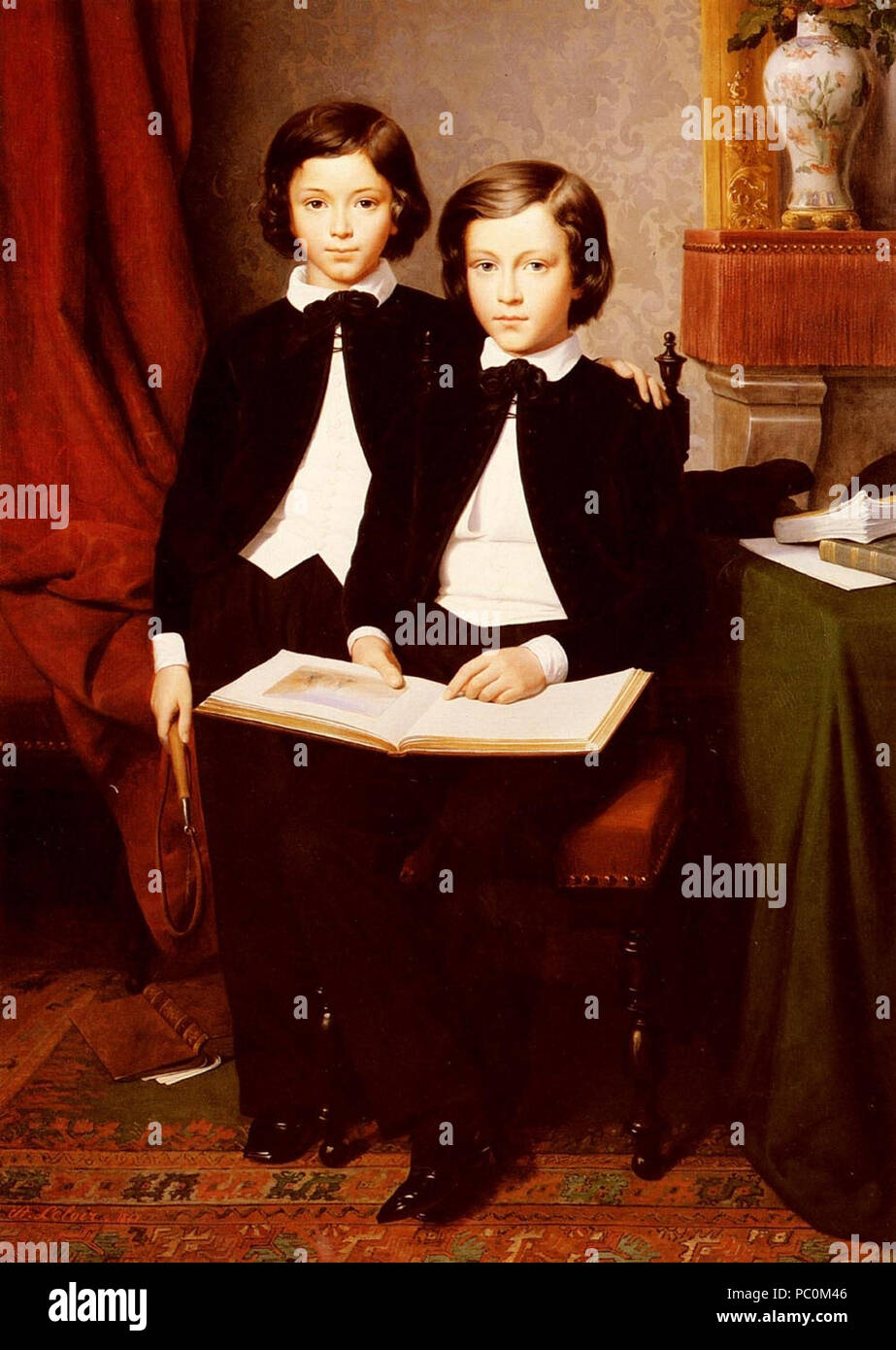 313 Jean-Baptiste Auguste Leloir - Un Portrait de deux jeunes Garçons avec un Carnet de Croquis Stockfoto