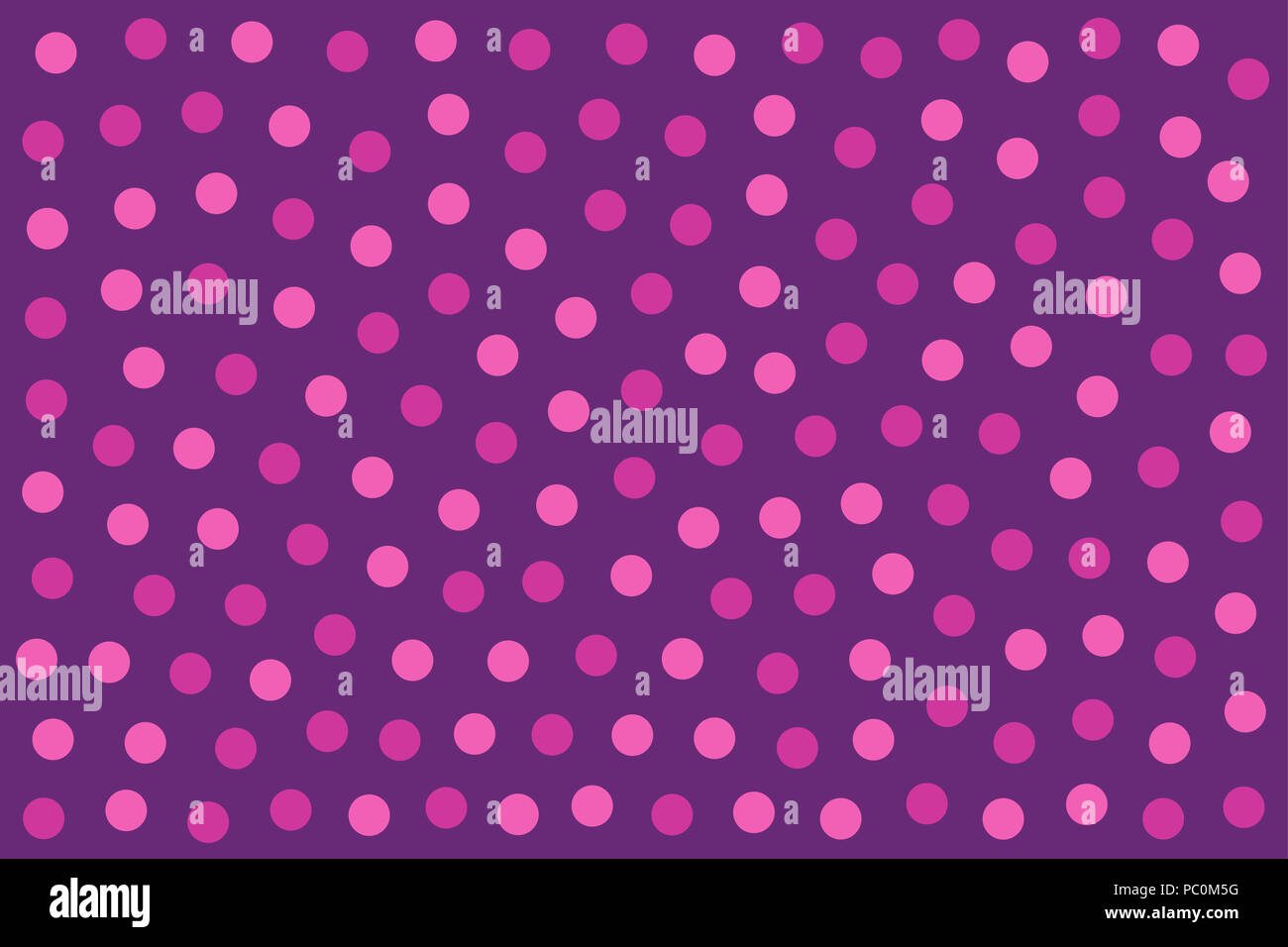 Rosa Punkte auf lila Hintergrund aus zufällig farbigen kleinen Flecken. Gepunkteten Bereich. Tapeten oder Hintergrund. Isolierte Abbildung. Stockfoto