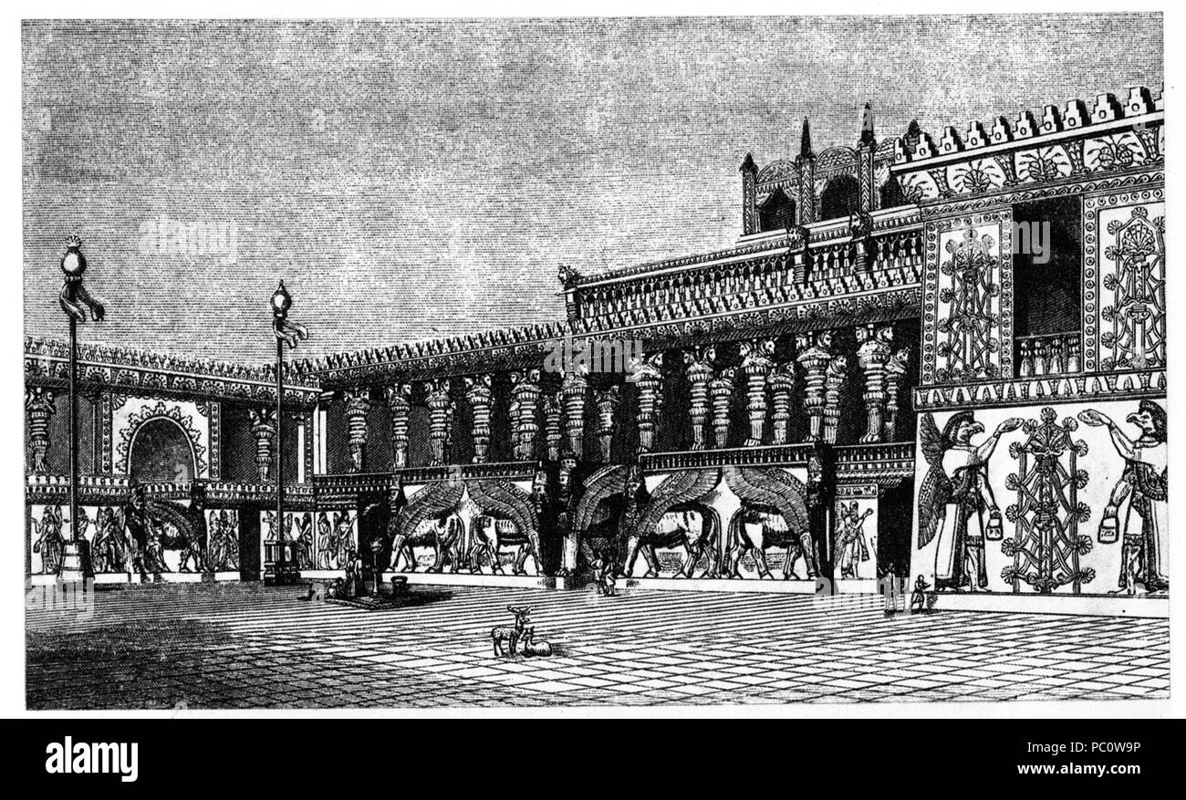 340 Khorsabad Schlosshof Wiederaufbau Stockfoto