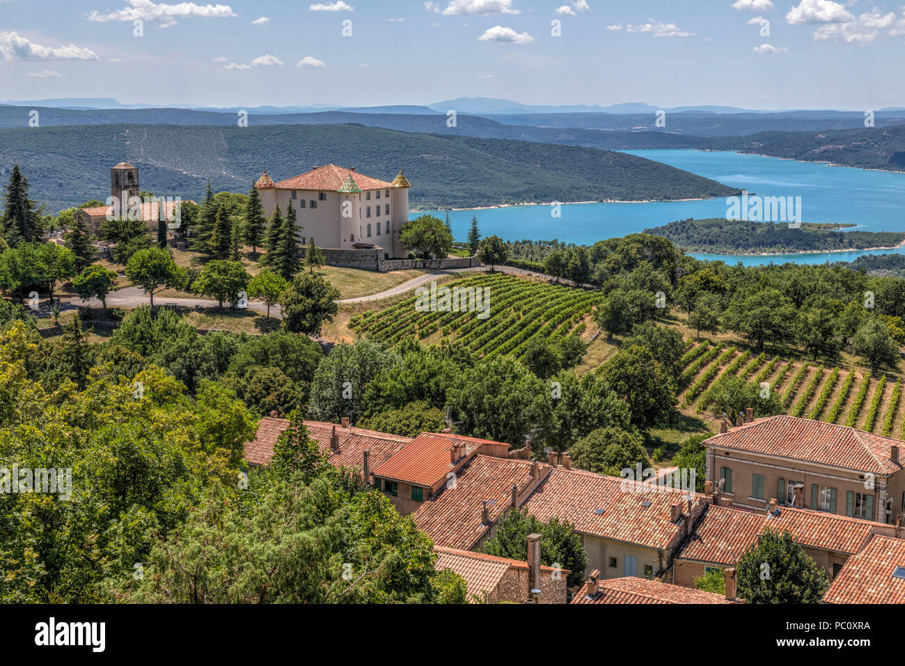 Chateau d'Aiguines, Verdon Schlucht, Alpes-de-Haute-Provence, Frankreich, Europa Stockfoto