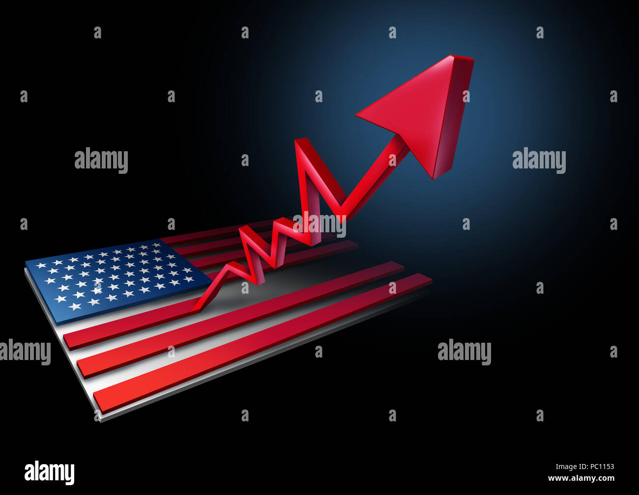 Bip Usa Wachstum und wirtschaftlichen Erfolg mit dem Bruttoinlandsprodukt finanzielle Gewinne als positive Konjunktur in den USA als 3D-Darstellung. Stockfoto
