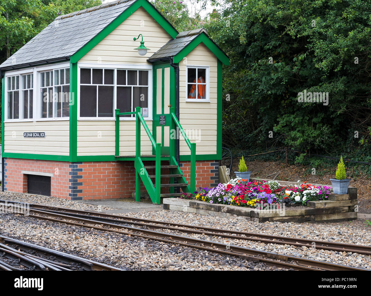 Das Signal an der Bure Valley Railway, Aylsham, Norfolk. Stockfoto