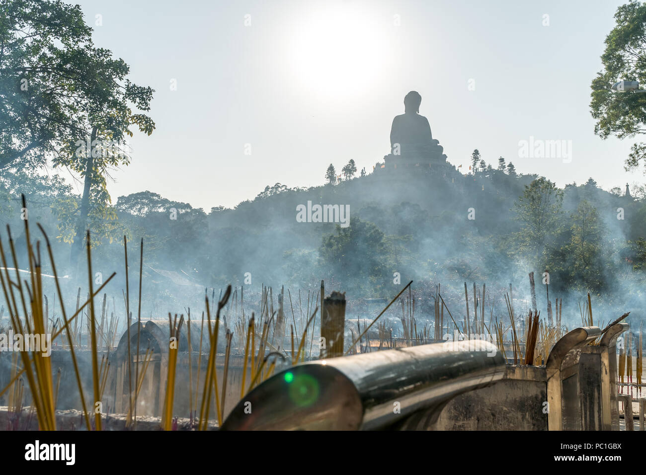 Giant Buddha/Po Lin Kloster in Hong Kong, Lantau Island Stockfoto