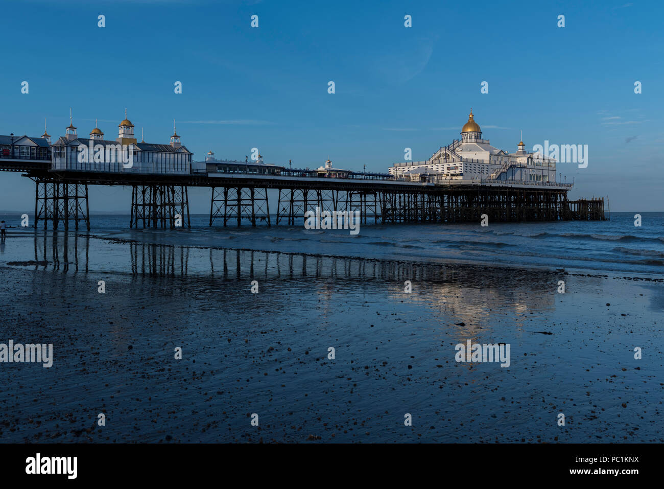 Eastbourne Pier bei Ebbe, an der Südküste der Grafschaft East Sussex im südlichen England, UK. Stockfoto