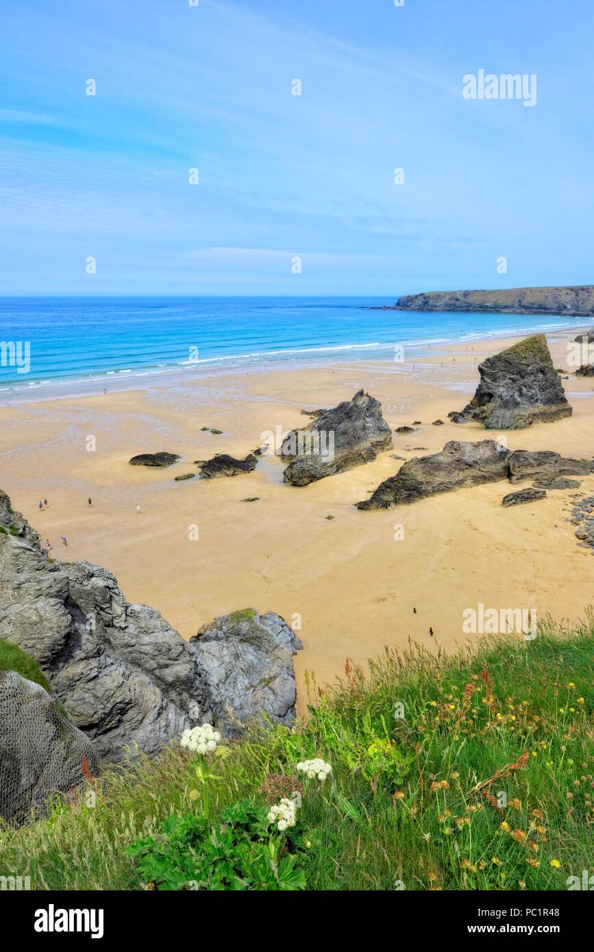 Bedruthan Steps Beach, Cornwall, England, Großbritannien Stockfoto