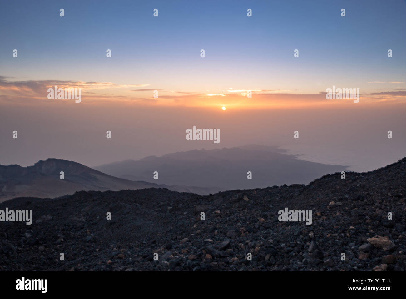 Sonnenuntergang über Küste von Teneriffa der Teide, Spanien, Europa Stockfoto