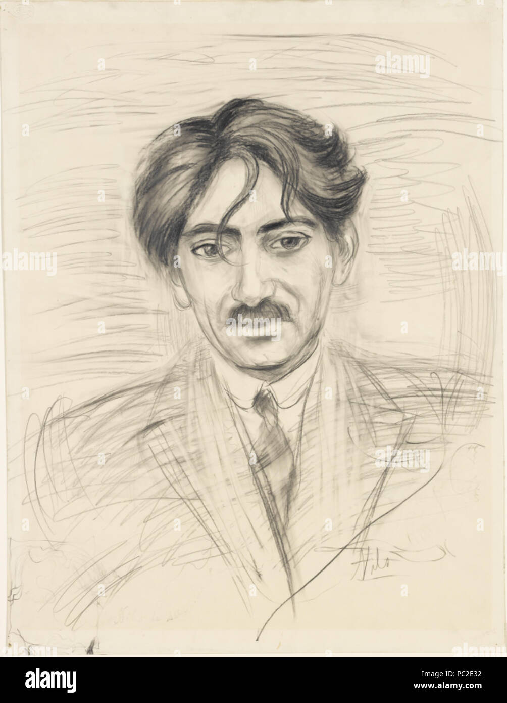 446 Nils Dardel - Porträtt av bulgariske målaren Papazoff Stockfoto