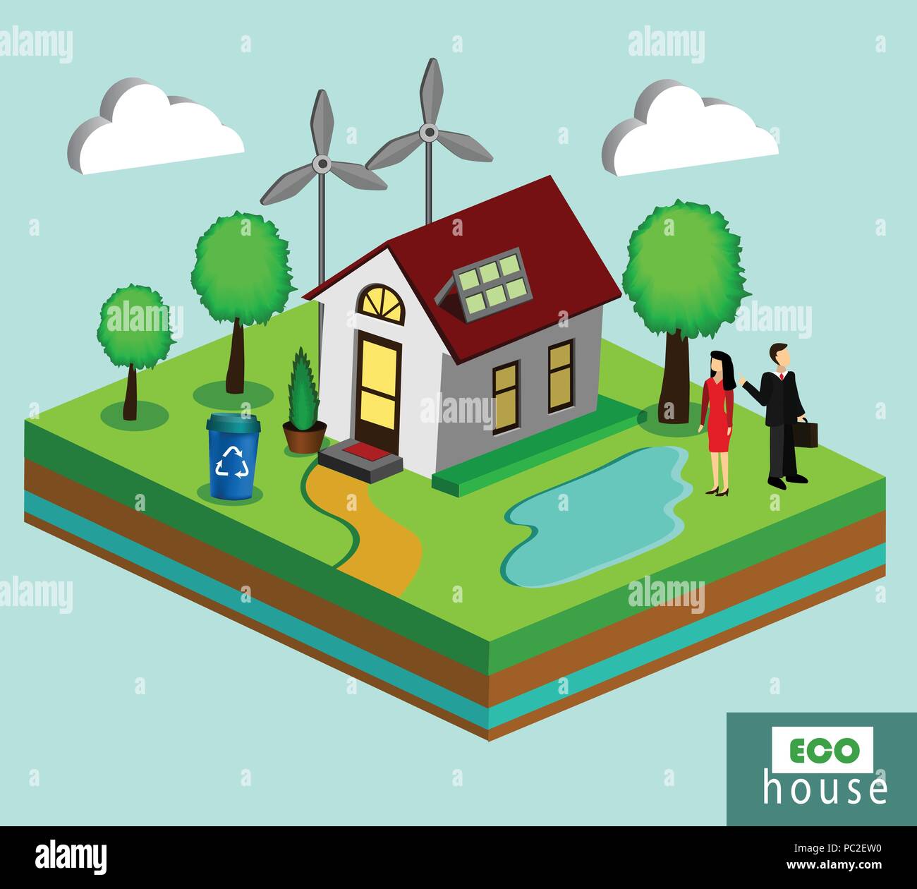 Vektor isoliert Abbildung: umweltfreundliches Haus Stock Vektor