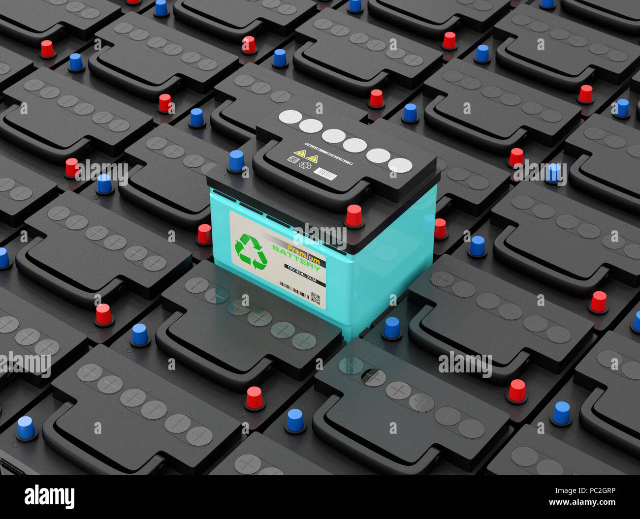 Ökologie Autobatterie pop up von anderen normalen Batterie. Langlebige  wartungsfreie Batterie Konzept. 3D-Bild Stockfotografie - Alamy