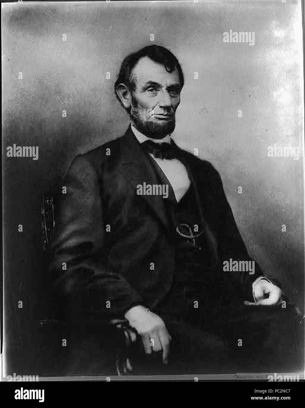 Abraham Lincoln, drei viertel länge Porträt, Sitzen, rechts; Hair parted auf der rechten Seite von Lincoln Stockfoto