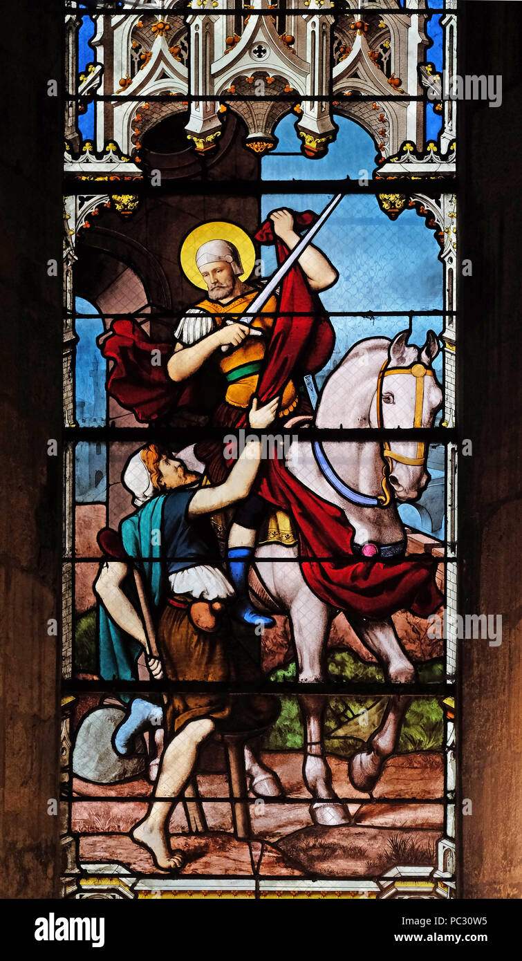 Saint Martin, Kirchenfenster in St. Severin Kirche in Paris, Frankreich Stockfoto