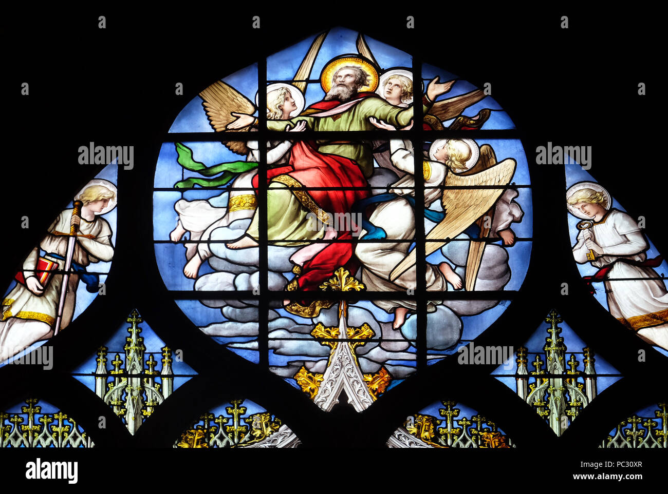 Bekehrung des hl. Apostels Paulus Kirchenfenster in St. Severin Kirche in Paris, Frankreich Stockfoto