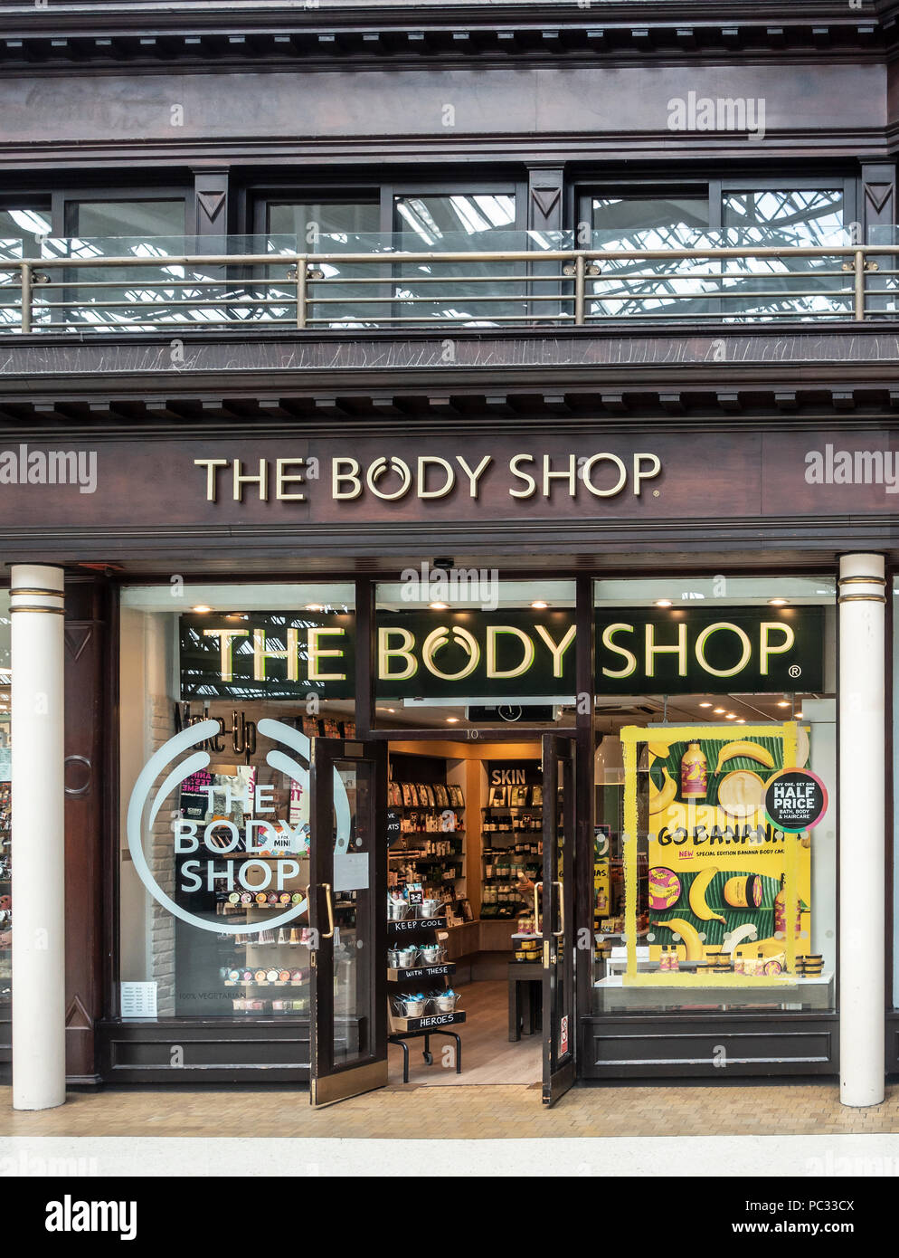 The Body Shop Ladengeschäft in die bahnhofshalle von Glasgow Central Station. Pflegeprodukte, Hautpflege und Schönheit Produkte. Stockfoto