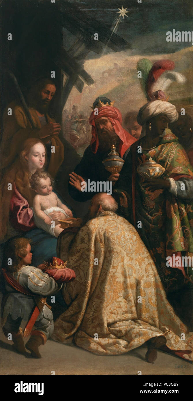 Adoración de los Reyes Magos, de Eugenio Cajés (Museo del Prado). Stockfoto