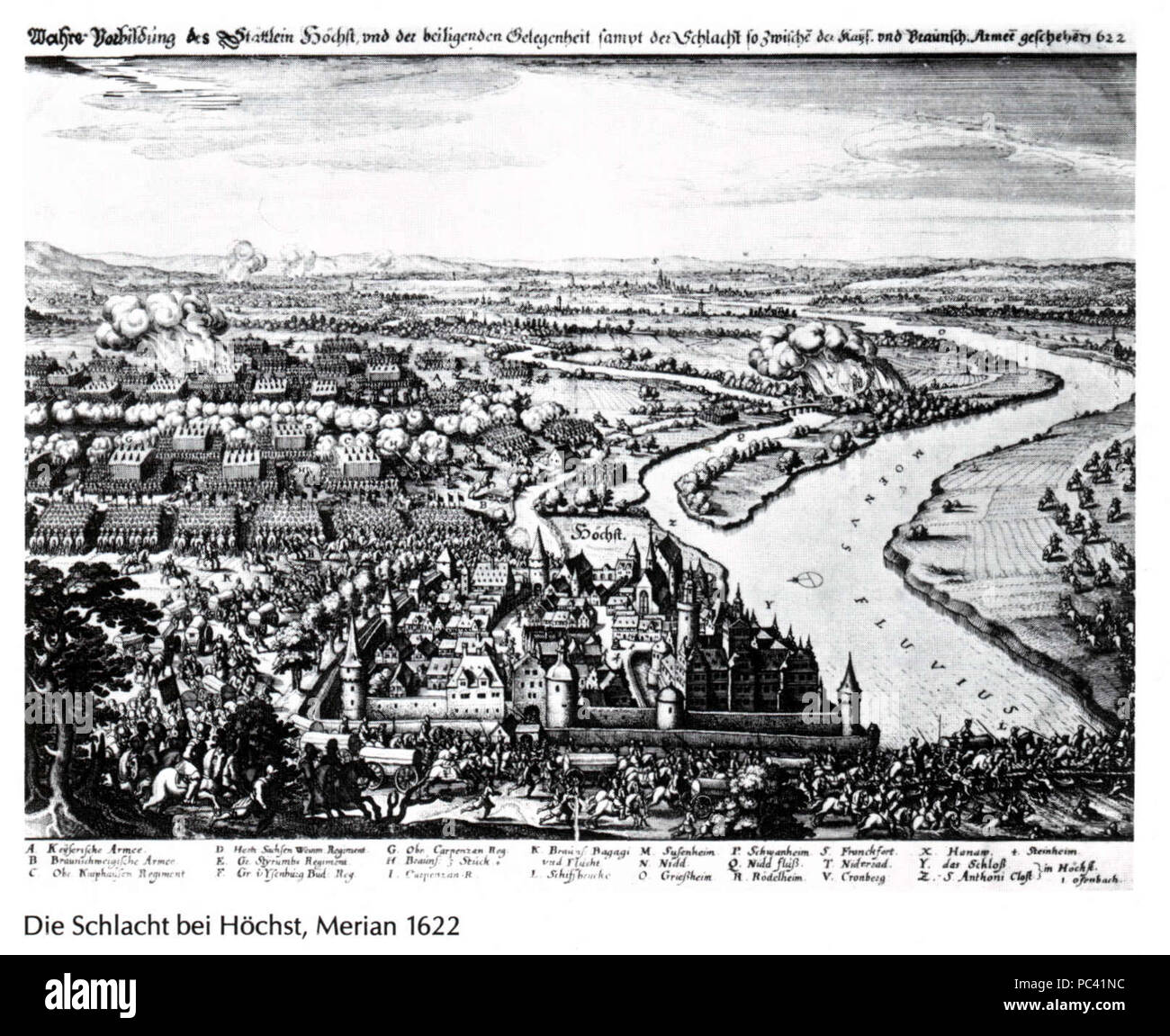 546 Schlacht bei Höchst Merian 1622 Stockfoto