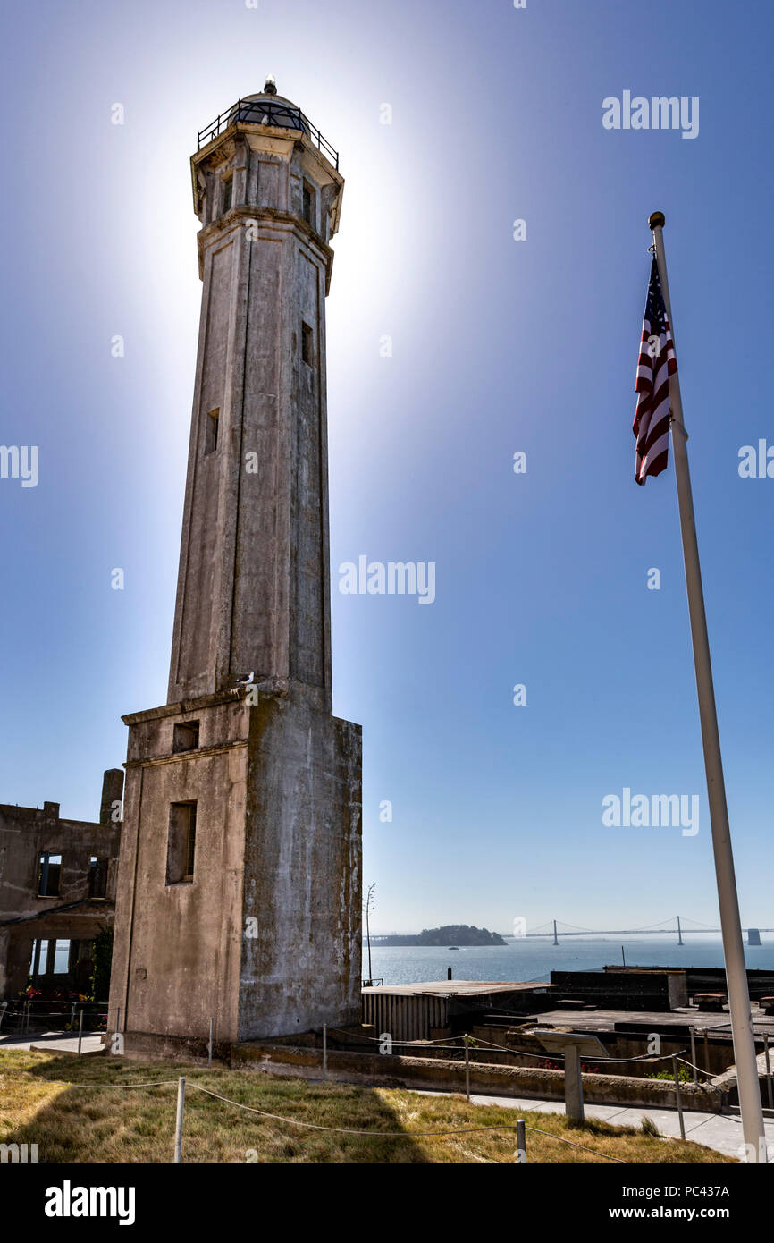 Leuchtturm, Alcatraz Island, San Francisco, Kalifornien, Vereinigte Staaten von Amerika, Samstag, Juni 02, 2018. Stockfoto